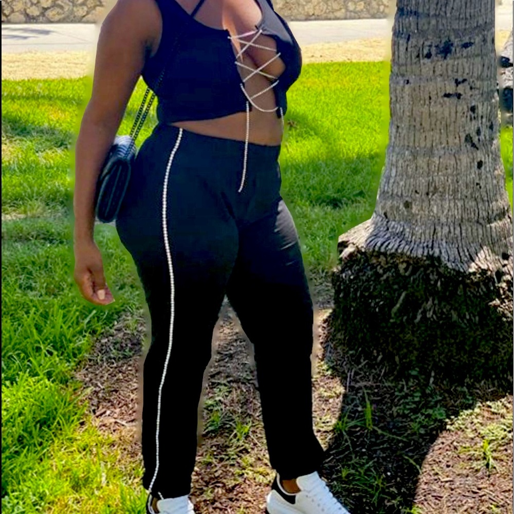 Two piece rhinestone jogger set
